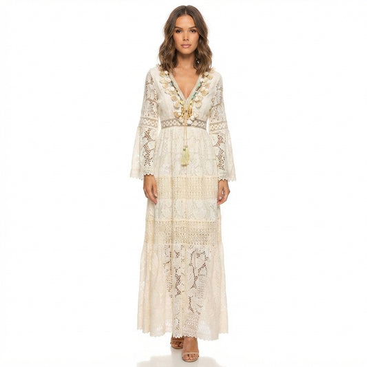 Women's Summer Bohemian Maxi Dress with Long Sleeves