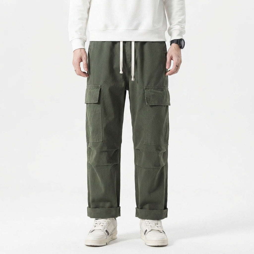 Men's Cargo Pants with Wide Legs and Pockets