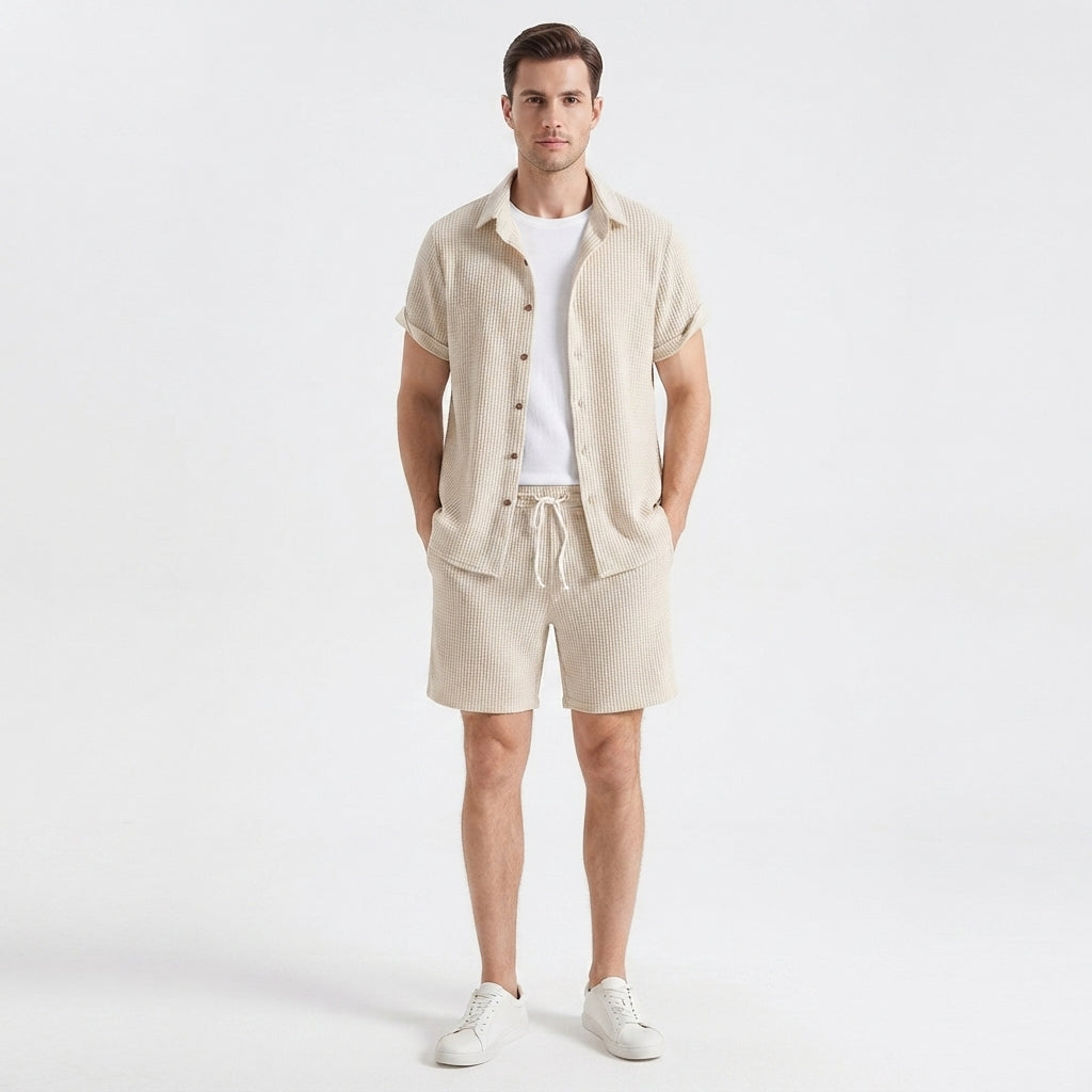 Men's Two-Piece Casual Set with Shirt and Shorts