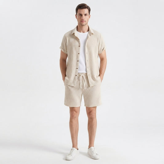 Men's Two-Piece Casual Set with Shirt and Shorts