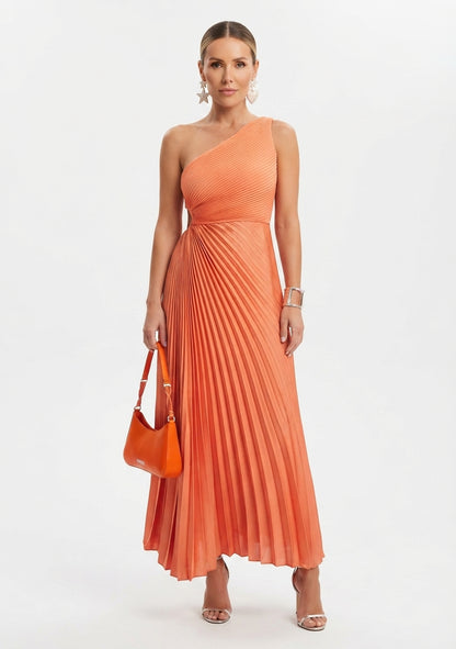 Women's Bridesmaid Dress One Shoulder Pleated Maxi Dress