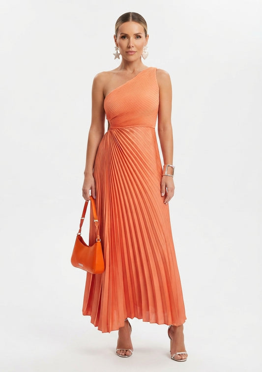 Women's Bridesmaid Dress One Shoulder Pleated Maxi Dress