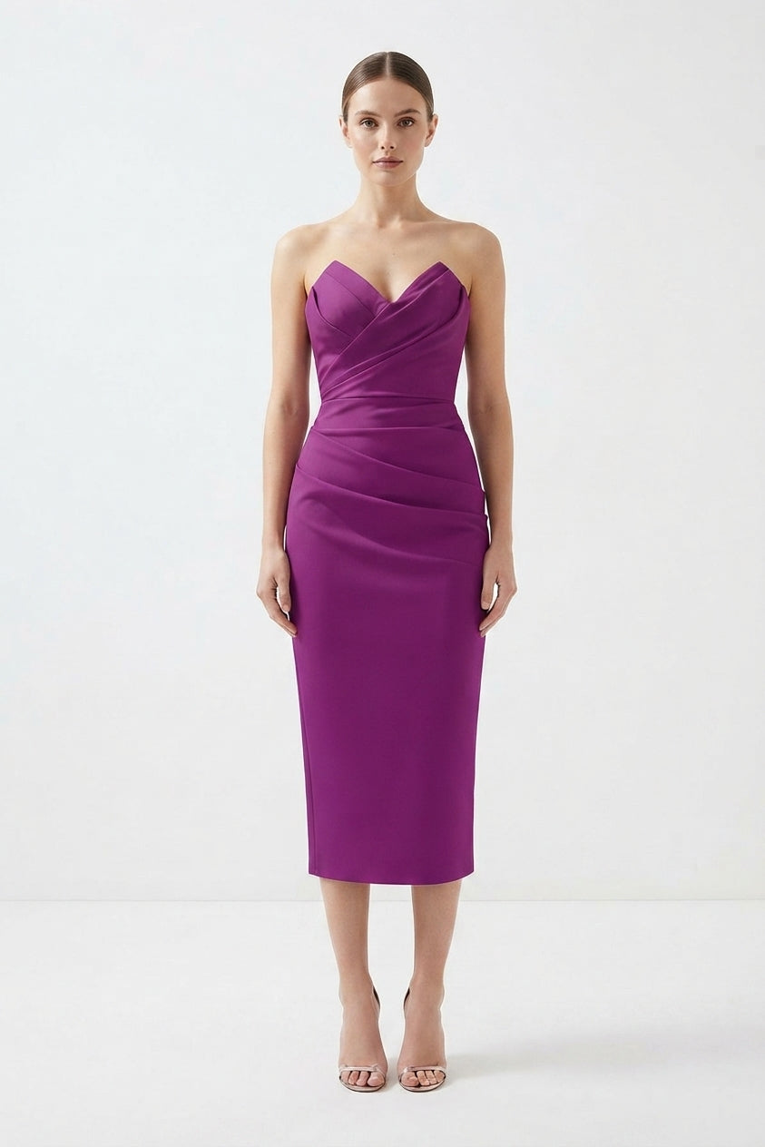 Women's Strapless Midi Dress with Ruffled Skirt