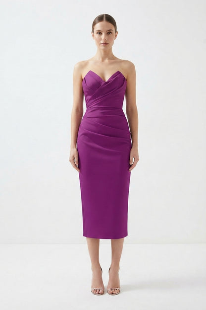 Women's Strapless Midi Dress with Ruffled Skirt