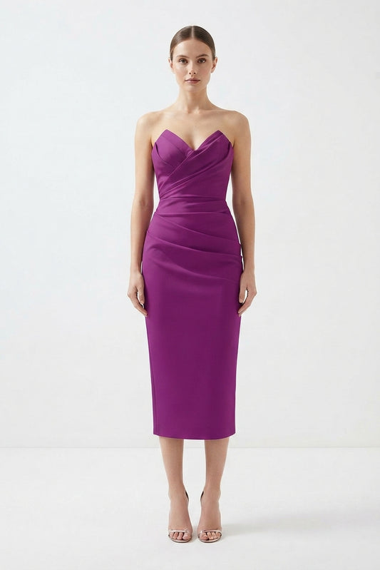 Women's Strapless Midi Dress with Ruffled Skirt