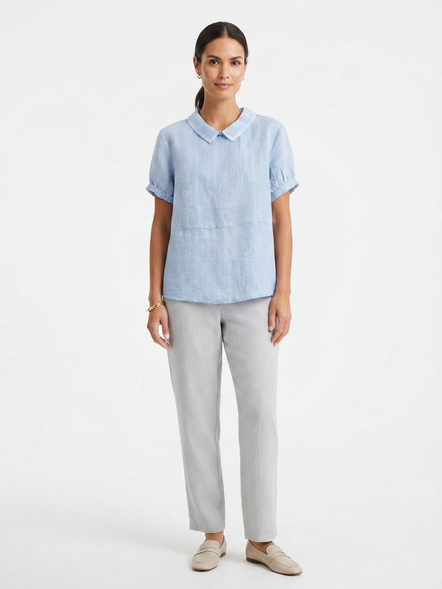 Women's Linen Blouse with Peter Pan Collar