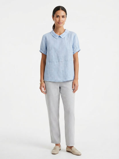 Women's Linen Blouse with Peter Pan Collar