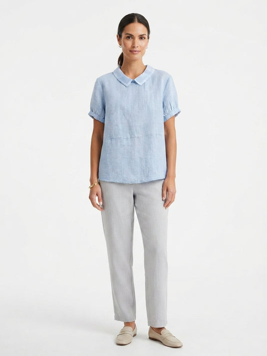 Women's Linen Blouse with Peter Pan Collar