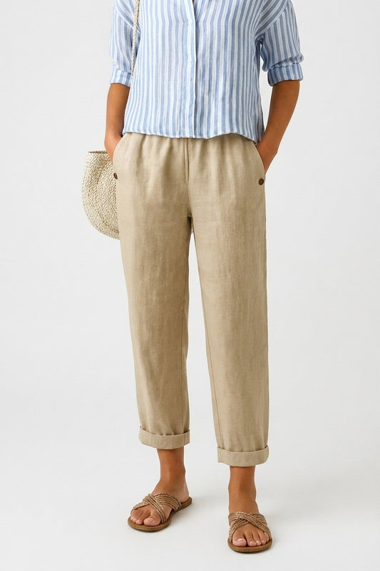 Women's Casual Pants with Pockets and Cuffed Hem