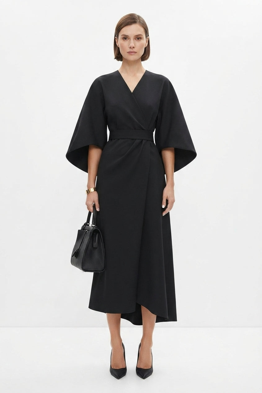 Women's Kimono Sleeve Belted Midi Dress