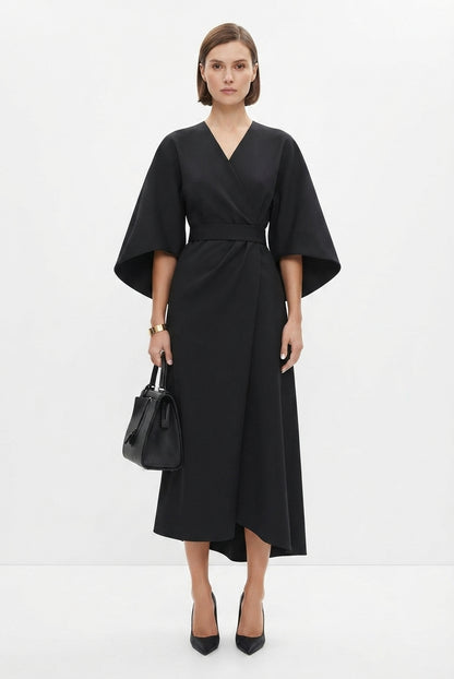 Women's Kimono Sleeve Belted Midi Dress
