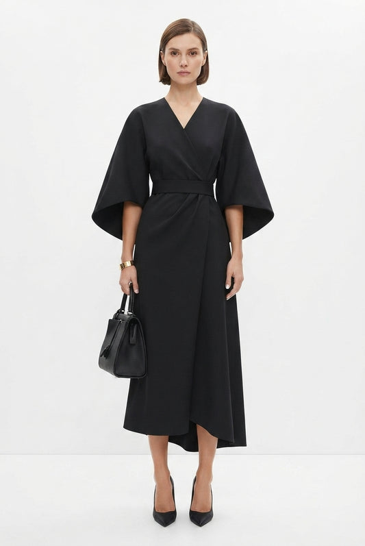 Women's Kimono Sleeve Belted Midi Dress