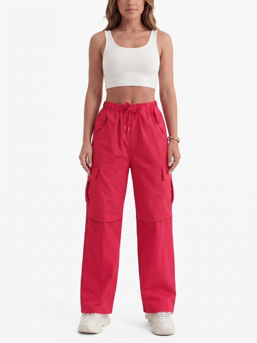 Women's Casual Cargo Pants with Pockets and Drawstring