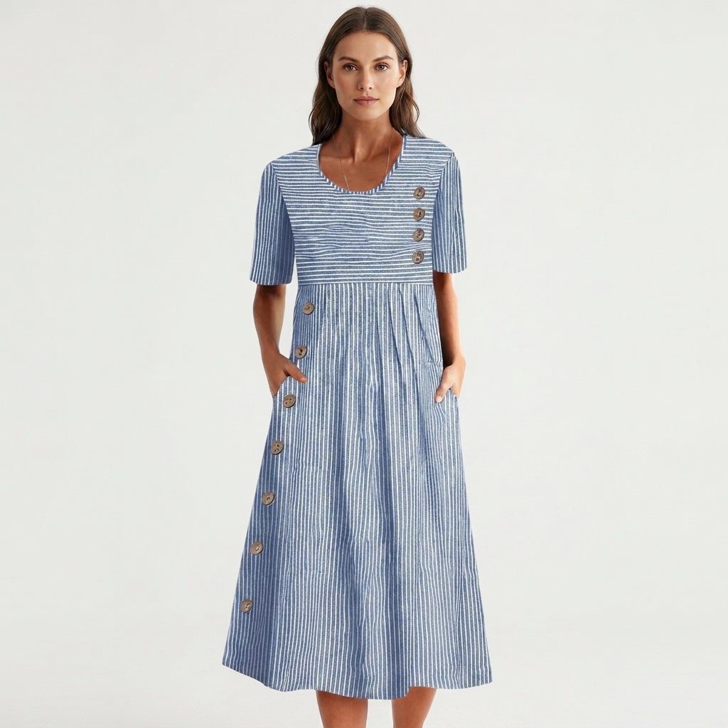 Women's Dress with Button Detail and Short Sleeves