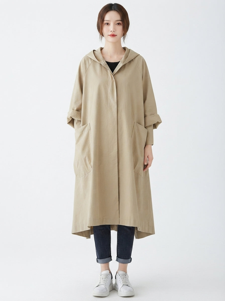 Oversized Coat with Hood and Pockets