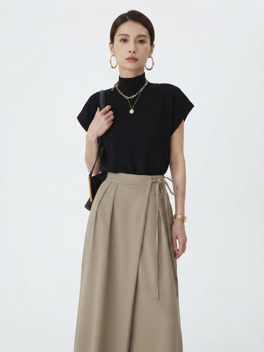 Women's Casual Top with Mock Neck and Short Sleeves