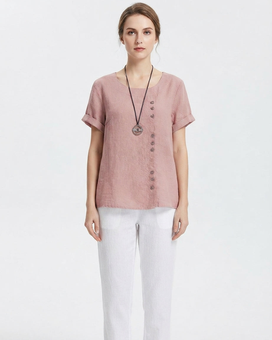 Women's Summer Casual Blouse with Button Details