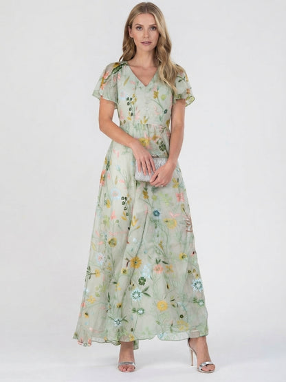 Women's Summer Floral Maxi Dress with V Neck