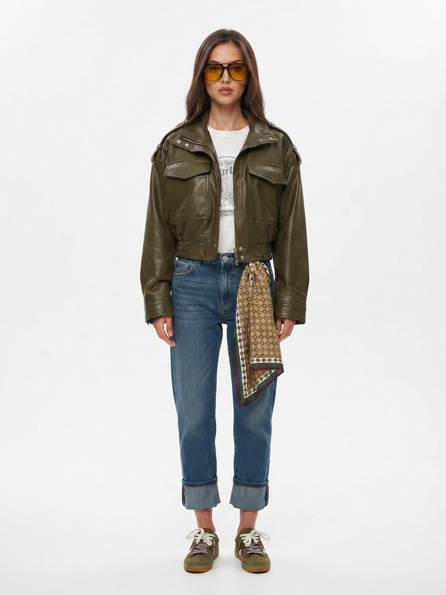 Women's Biker Style Jacket With Zipper