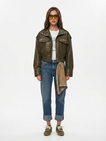 Women's Biker Style Jacket With Zipper