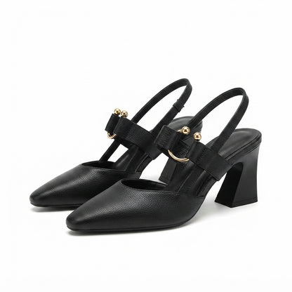 Women's Slingback Mary Jane Heels with Block Heel and Pointed Toe