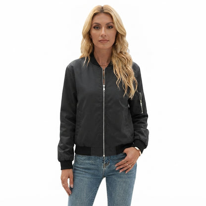 Women's Classic Casual Jacket with Front Zipper