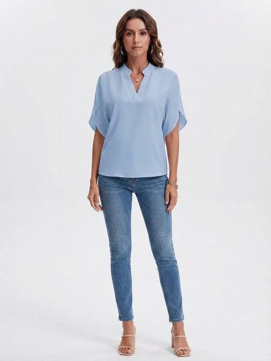 Women's Elegant V-Neck Blouse with Split Sleeves