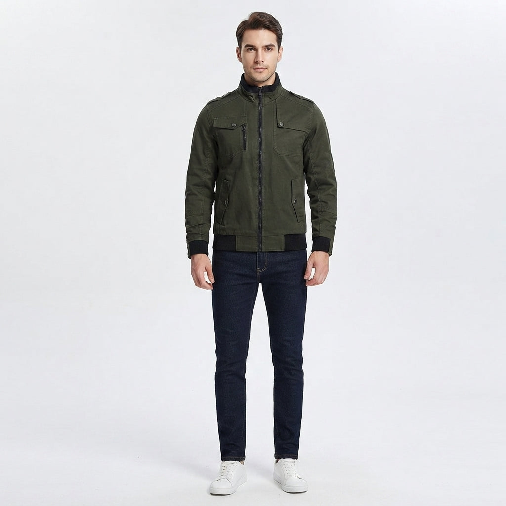 Men's Bomber Jacket with Multiple Pockets