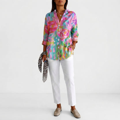 Women's Colourful Floral Button-Up Shirt