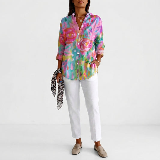 Women's Colourful Floral Button-Up Shirt