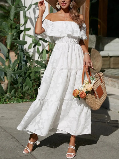 Women's Off Shoulder Layered Maxi Dress for Wedding Guests