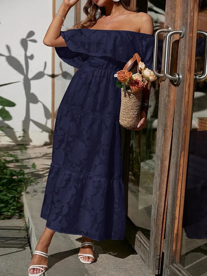 Women's Off Shoulder Layered Maxi Dress for Wedding Guests