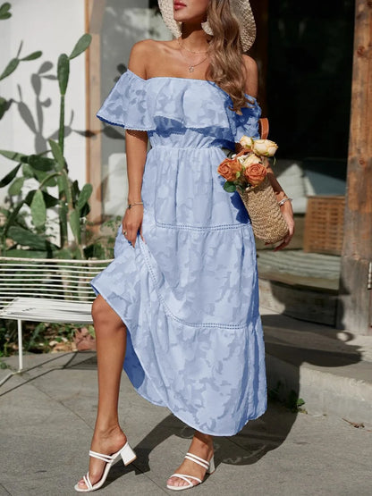 Women's Off Shoulder Layered Maxi Dress for Wedding Guests