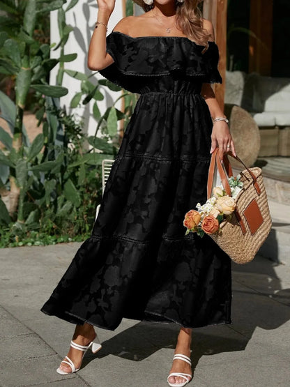 Women's Off Shoulder Layered Maxi Dress for Wedding Guests