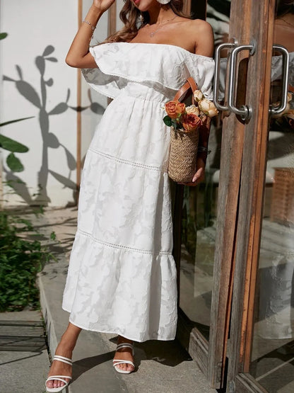 Women's Off Shoulder Layered Maxi Dress for Wedding Guests