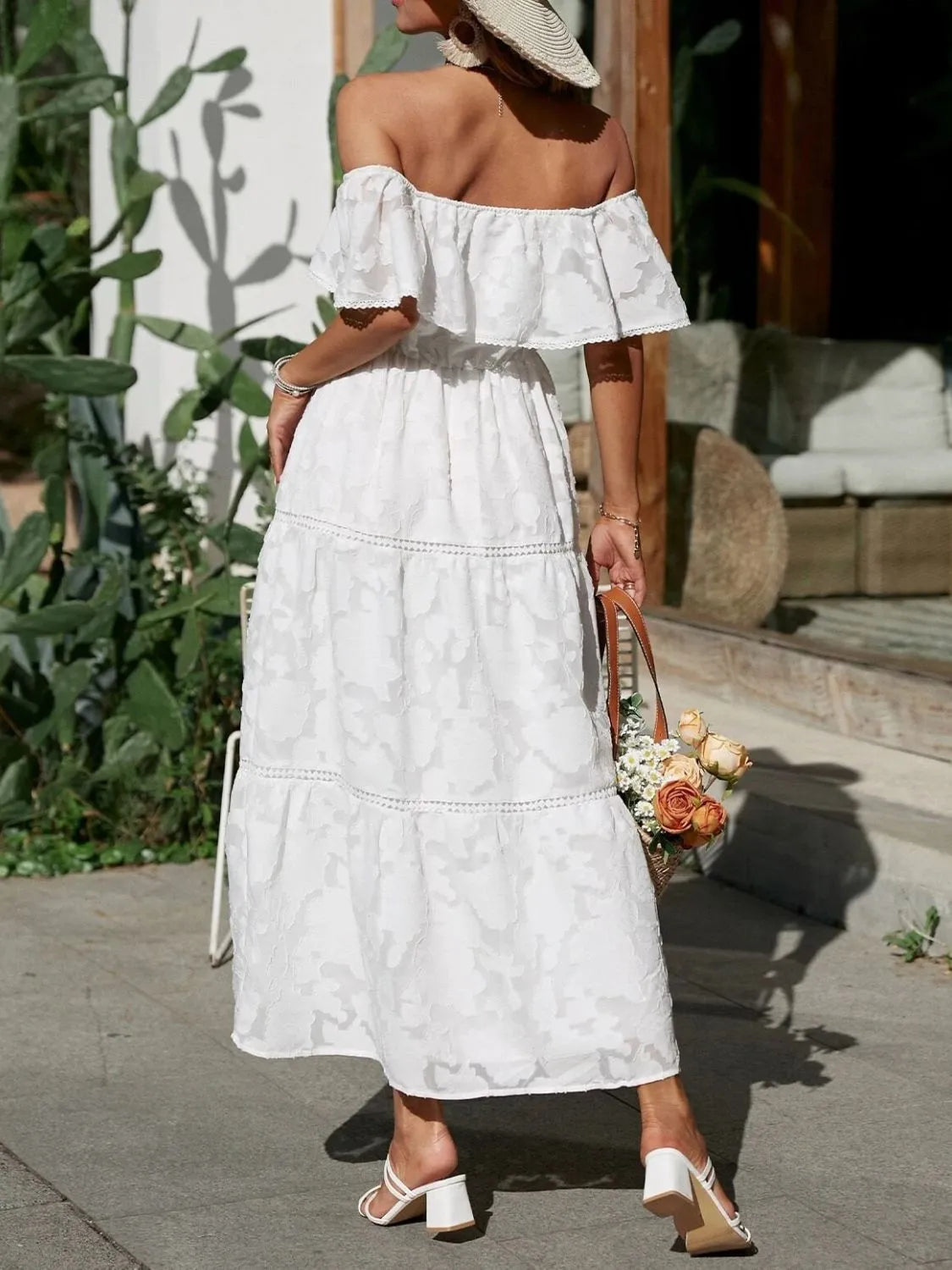 Women's Off Shoulder Layered Maxi Dress for Wedding Guests