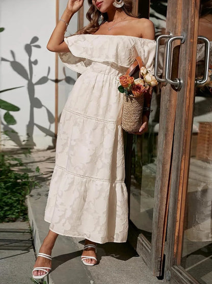 Women's Off Shoulder Layered Maxi Dress for Wedding Guests