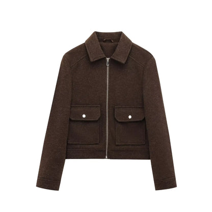 Women's Cropped Bomber Jacket with Zipper