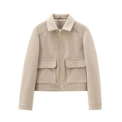 Women's Cropped Bomber Jacket with Zipper