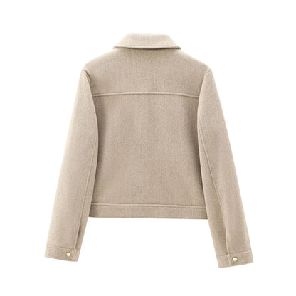 Women's Cropped Bomber Jacket with Zipper