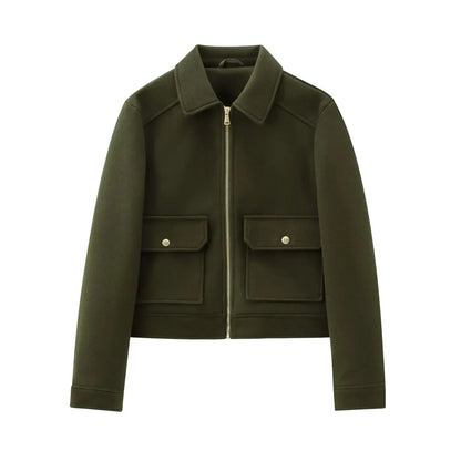 Women's Cropped Bomber Jacket with Zipper