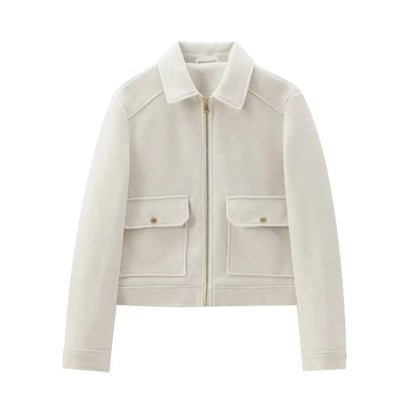 Women's Cropped Bomber Jacket with Zipper