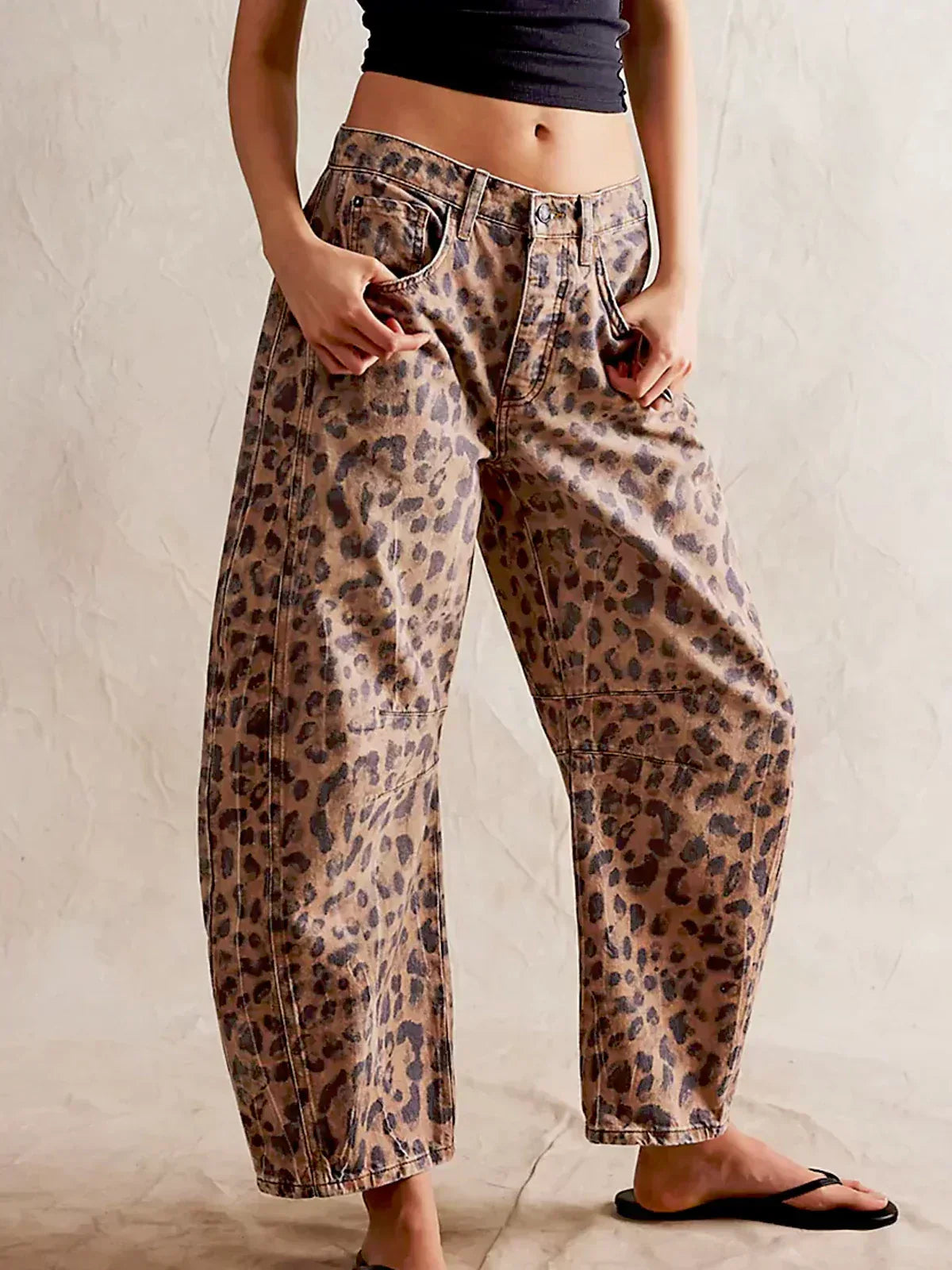 Women's Leopard Print Jeans with Wide Legs