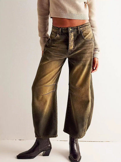 Women's Leopard Print Jeans with Wide Legs