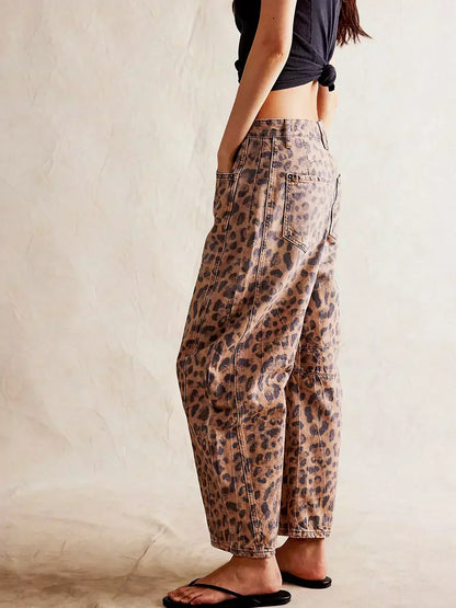 Women's Leopard Print Jeans with Wide Legs