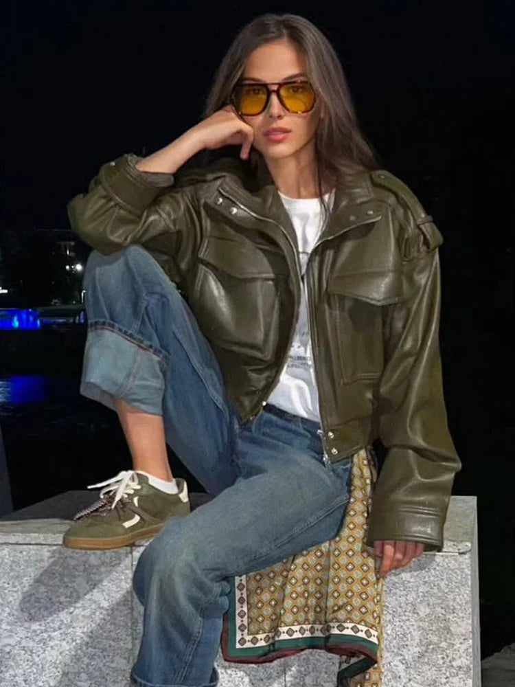 Women's Biker Style Jacket With Zipper