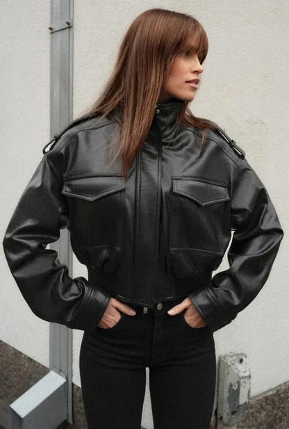Women's Biker Style Jacket With Zipper