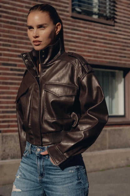 Women's Biker Style Jacket With Zipper