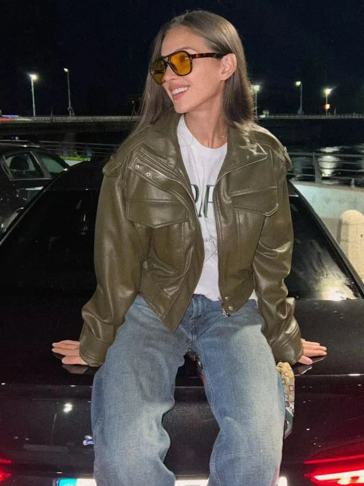 Women's Biker Style Jacket With Zipper