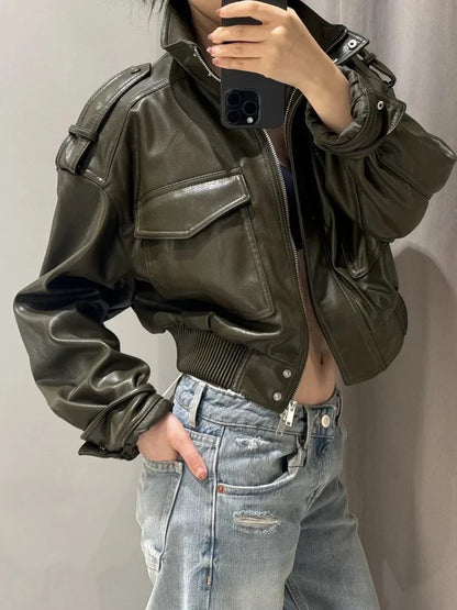 Women's Biker Style Jacket With Zipper